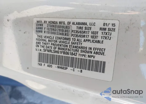 2015 Honda Odyssey Ex-L from USA, damaged, VIN 5FNRL5H61FB061842